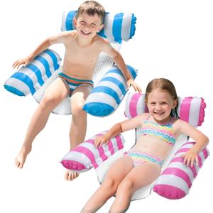 Pool Floats Kids, Meegoo Pool Lounge Chairs 3 Tubes Floaties Water Hammock Inflatable Pool Toys for Kids Ages 8-12 for Summer Party Beach Vacation Essentials (Blue Rose Red-2 Pack)