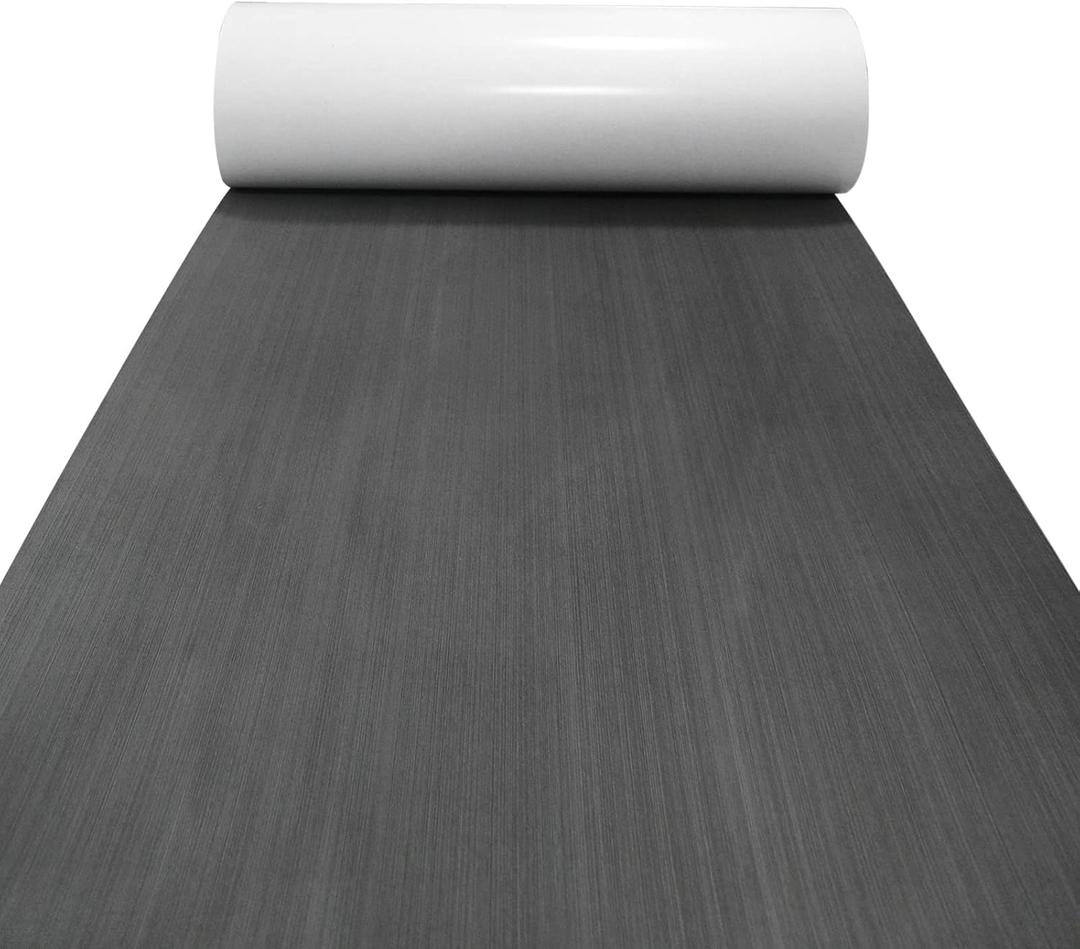 KXKZREN Boat Flooring EVA Foam Decking Sheet Mateials Non-Slip Marine Boat Deck Carpet Self-Adhesive Comfort Floor Mats for Boat Motorboat RV Yacht Kayak Cooler Top (94x47in, area 31 sq.ft, Dark Gray with Black Bottom)