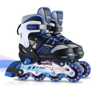 Inline Skates for Kids Girls Boys Beginners, 4 Size Adjustable Size with Light Up Wheels for Children. (Small(12J-2), Blue)