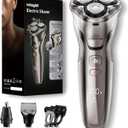 Rechargeable Electric Razor for Men: 3-in-1 Shaver for Beard/Nose/Sideburns - IPX7 Waterproof Travel Kit - Turbo Speed & Precision Blades, Glossy Silver (Midnight Black)
