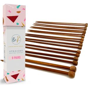 BeKnitting 9pc (10") High-Quality Bamboo Straight Knitting Needles Set for Adults & Kids | Carrying Case | Holiday Christmas Gifts, Gift-Ready Box