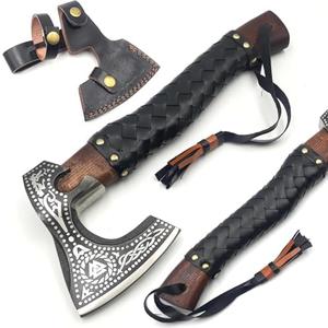 SHINY CRAFTS®- Engraved Viking Axe – Gift for Outdoorsman Hand-Forged Hatchet with Leather Wrap Ideal for Holiday or Wedding Gifts (SCA-10)
