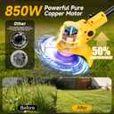 Electric Weed Wacker Cordless with Wheels,Electric Weed Eater Battery Powered,4 in 1 Grass Trimmer/Brush Cutter/Grass Edger/Small Lawn Mower,No String Trimmer with Metal Blade,2 Battery (Yellow), Medium