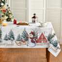 Horaldaily Christmas Tablecloth 60120 Inch Rectangualr, Winter Snowman House Christmas Trees Whirte Washable Table Cover for Party Picnic Dinner Decor