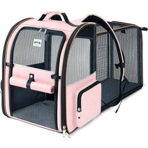 Lekebobor Large Cat Backpack Carrier Expandable Foldable Pet Carrier Backpack for Small Dogs Puppy Medium Cats Fit Up to 18 Lbs for Travel, Hiking,Pink