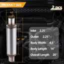2.25 Inch Exhaust Muffler, 2.25" Inlet/Outlet 20" Overall Length Resonator, Stainless Steel Straight Through Design Performance Muffler, 2 PCS