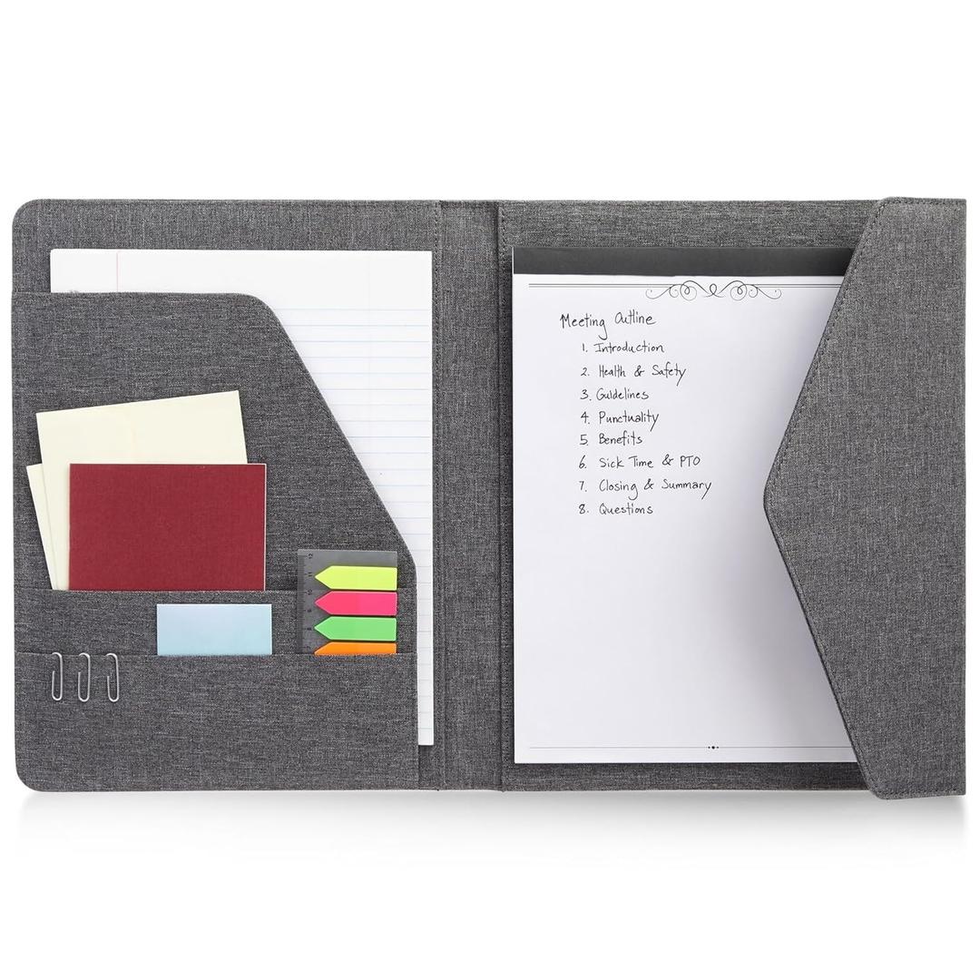 Professional Legal Notepad Portfolio, Grey Folio Notebook for Office, Business, Work, Pad Holder Folder Organizer for Documents (12.5x10)