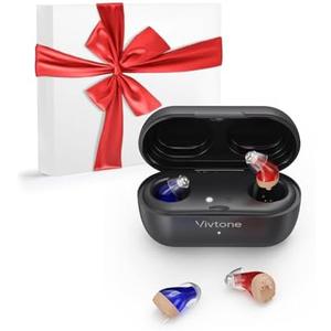 Vivtone Supermini Hearing Aids (Not Amplifiers), Rechargeable Digital Hearing Devices with 16-Channel Sound Processing for Superior Sound Quality, Over-the-Counter, Pair (Blue & Red with Black Case)