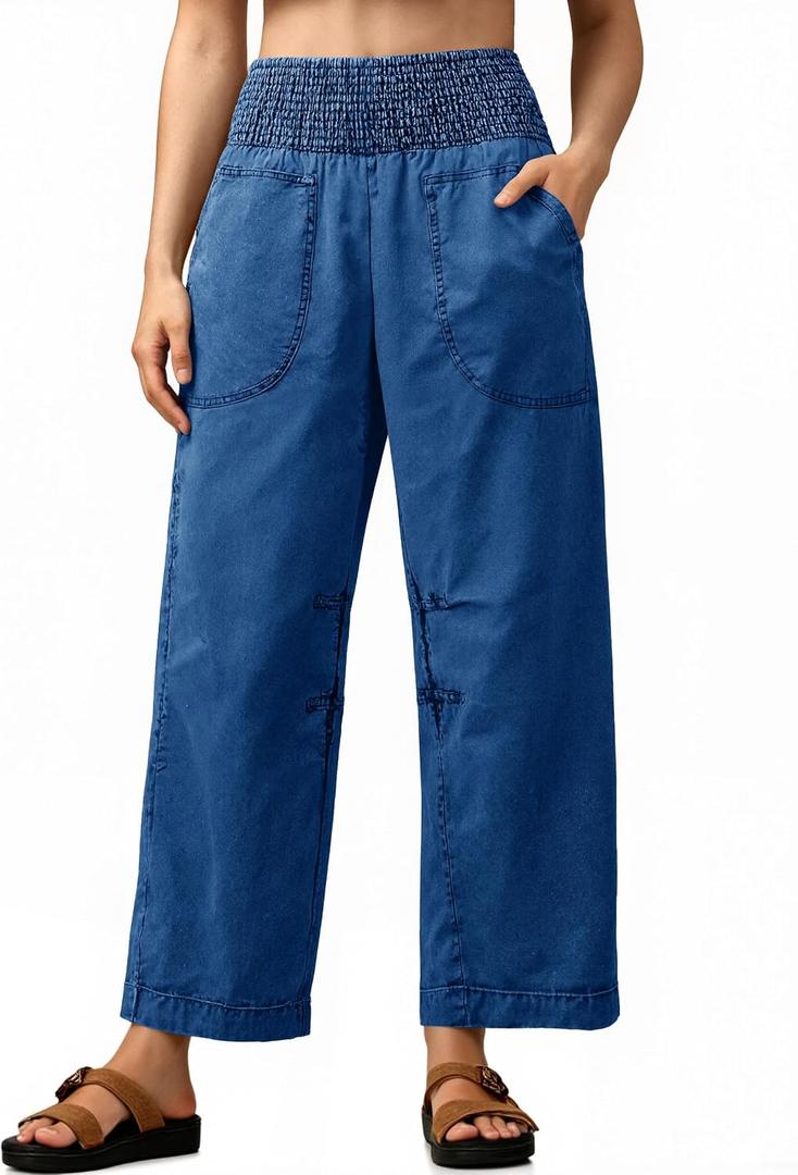 Cicy Bell Womens Smocked Barrel Jeans Casual Trendy High Waisted Baggy Pull On Denim Pants, Size 4