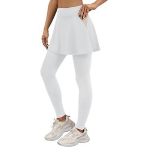 LouKeith Skirted Leggings for Women Athletic Skirt with Leggings Tennis Skirt Yoga Running Golf Skirts with 4 Pockets (White, L)