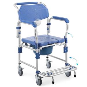Amazon.com: Bedside Commode Wheelchair with Drop Arms & Lockable Casters, Waterproof Aluminum Shower Chair, Anti-Tilt Foldable Footrest, Sponge Padded Seat, 330lbs Weight Capacity, 3 in 1 Bedside Commode Chair : Health & Household