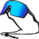 BIRCEN Sports Baseball Sunglasses for Men - Women Polarized UV Protection Cycling Glasses for Running Golf Softball Bike (A-black Frame Blue Lens)