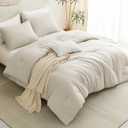 CozyLux Oversized King Comforter Set Beige, 3 Pieces 120x98 Solid Breathable Quilted Bedding Sets for All Seasons, Luxury Soft Lightweight Bed Set with Down Alternative Comforter and 2 Pillowcases