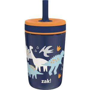 Zak Designs Kelso Toddler Cups For Travel or At Home, 12oz Vacuum Insulated Stainless Steel Sippy Cup With Leak-Proof Design is Perfect For Kids (Zaksaurus)