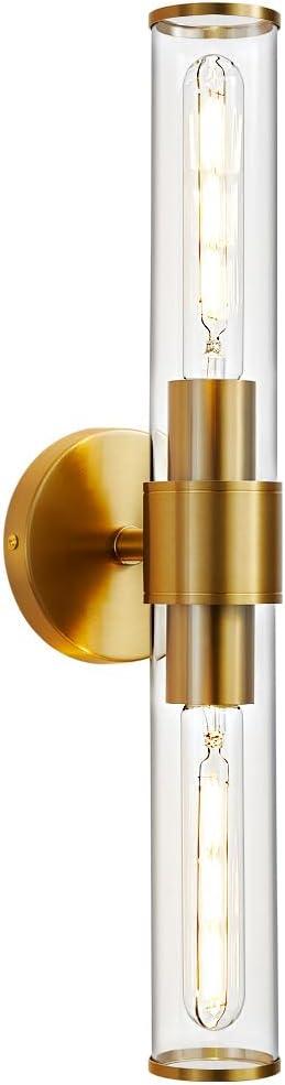 Gold Wall Sconce, Bathroom Light Fixtures in Clear Glass Indoor Wall Sconces, Modern Sconce Wall Lighting Up and Down Vanity Lights Fixtures for Bathroom,Living Room,Hallway, Kitchen