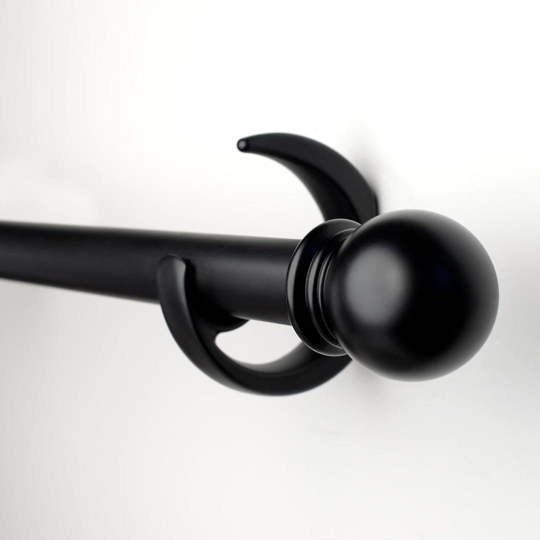 Black Curtain Rods for Windows 16-88 inch, 1 inch Decorative Curtain Rod Set, Adjustable Heavy Duty Drapery Rod for Bedroom, Livingroom