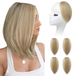 REECHO Clip in Hair Volumizer, Short Thick Clip in Hairpieces Adding Extra Hair Volume Extensions for Women with Thin Fine (Honey Blonde with Highlights, 8 Inch (Pack of 4)