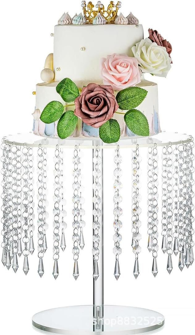 Acrylic Cake Stand, Round Crystal Cake Stands, Acrylic Crystal Chandelier Cake Holder Cupcakes Serving Plate for Wedding Birthday Party Table Decoration (Large)