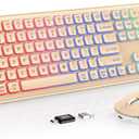 Wireless Keyboard and Mouse Combo, RGB Backlit, Rechargeable & Light Up Letters, Full-Size, Soft Typing, Sleep Mode, 2.4GHz Quiet Keyboard Set for Mac, Windows, Laptop, PC, Trueque (Warm Sand)