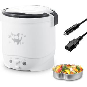 OSBA Mini Rice Cooker, 1L Small Rice Cooker 2 Cup-uncooked Travel Rice Maker 12V for Car with Steamer, Auto Keep Warm Suitable For 1-2 People, White