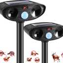 2 Pack 2025 Deer Repellent Device Ultrasonic Animal Repellent Outdoor Solar Animal Repeller with Motion Detection Cat Repellent Outdoor to Scare Raccoon Coyote Squirrel Skunk Rabbit Fox
