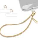 Phone Charm Strap Metal Chain Wristlet for iPhone case Hands-Free Phone Wrist Strap with 2 Tether Tabs Anti Theft strap for Women & Girls Travelling & Parties (Gold)