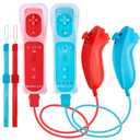 DTianSir 2 Pack Wii Remote with Nunchuk Controller, Wireless Controller with Built in Motion Plus for Wii & Wii U Console(Red & Light Blue) [Video Game]