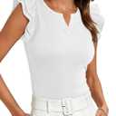 Remidoo Women's Ruffle Sleeve Shirt Fitted Notched V Neck Tank Tops Sleeveless Blouse White Small (White, S)