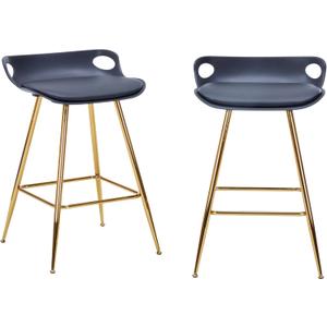 Sidanli Black Bar Stools, Barstool Set of 2, Counter Height Chairs with Gold Metal Legs, Island Chairs with Leather Cushion Seats & Footrests, 26 Bar Stools for Kitchen Island, Home Bar