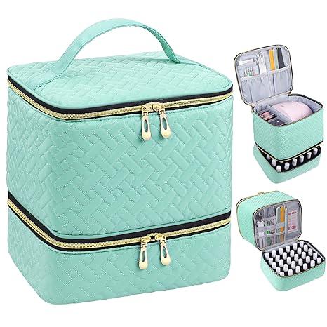 Nail Polish Organizer, Nail Polish Storage Holds 30 Bottles & Nail Lamp, Double Layer Nail Bag Organizer Case, Portable Nail Polish Holder for Nail Tech Travel & Manicure Kit