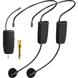 Wireless Microphone System for 2 People,160ft Range, 2.4G Dual Wireless Headset Mics for Karaoke Speaker, Amplifier, Mic Speakers, PA System, Yoga, Teaching, Fitness