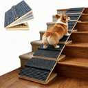Weathrix Dog Ramp for Indoor Stairs Porch Steps, 6 Pack Foldable Wooden | 4 Adjustable Heights Non-Slip Pet Ramp for Small Senior Dogs, 35lb Capacity, Raised Pause Strip Safety Design, Natural Wood, 6 Pack,4 Heights
