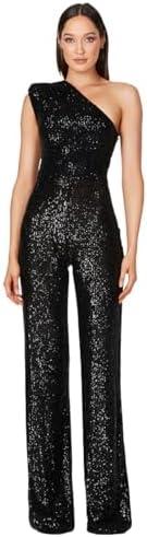 SESSRYMNIR Women's Sparkly Sequin Jumpsuit Ladies Shiny Sequin Overalls Pants M