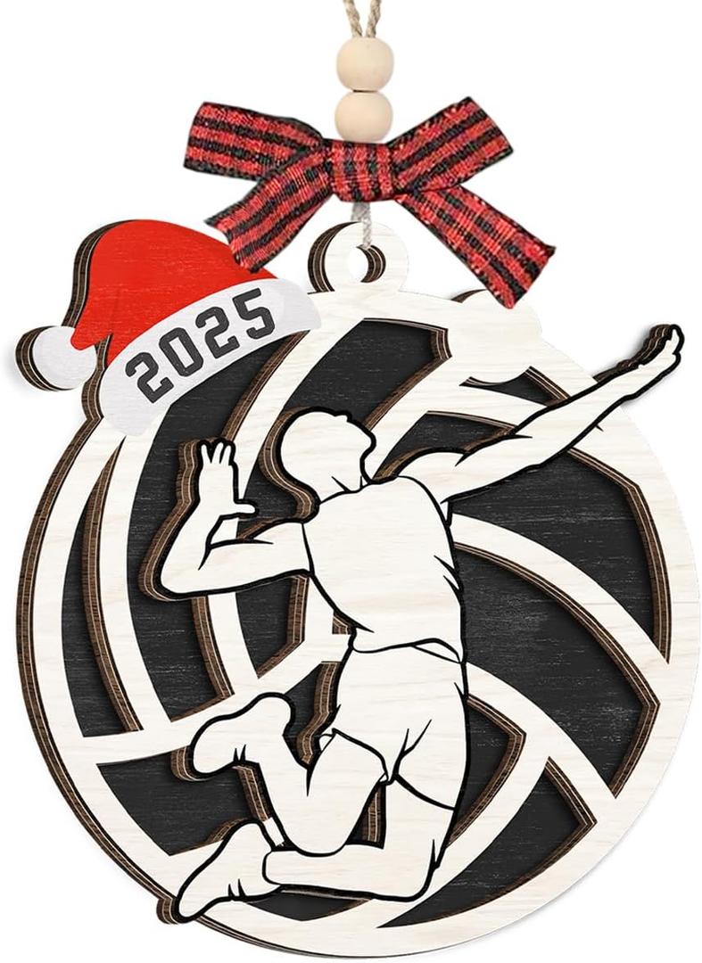 Volleyball Christmas Ornament 2025 - Sport Ornament for Boy Girl, Volleyball Gifts for Player Coach Team Friend, Wooden Christmas Ornaments for Tree Decor - Holiday Keepsake & Xmas Gift Exchange Idea