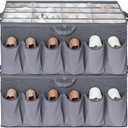 STORAGEIDEAS Shoe Organizer for Closet, Shoe Storage Solution with Clear Cover & Adjustable Dividers, Fabric Shoe Box Fits 16 +12 Pairs Shoes, Grey, 2-Pack