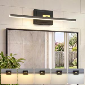 VOLISUN Modern Bathroom Vanity Light 24 inch, Rotatable, 14W Dimmable 5CCT Led Bathroom Light Fixture Over Mirror, Black Gold Bar Vanity Light for Bathroom Mirror Restroom-ETL Certificated