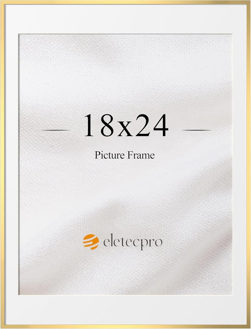 eletecpro 18x24 Picture Frame, Aluminum Metal Photo Frame Display Pictures 16x20 Photo with Mat or 18x24 without Mat, Wall Hanging Poster Frame, Gold