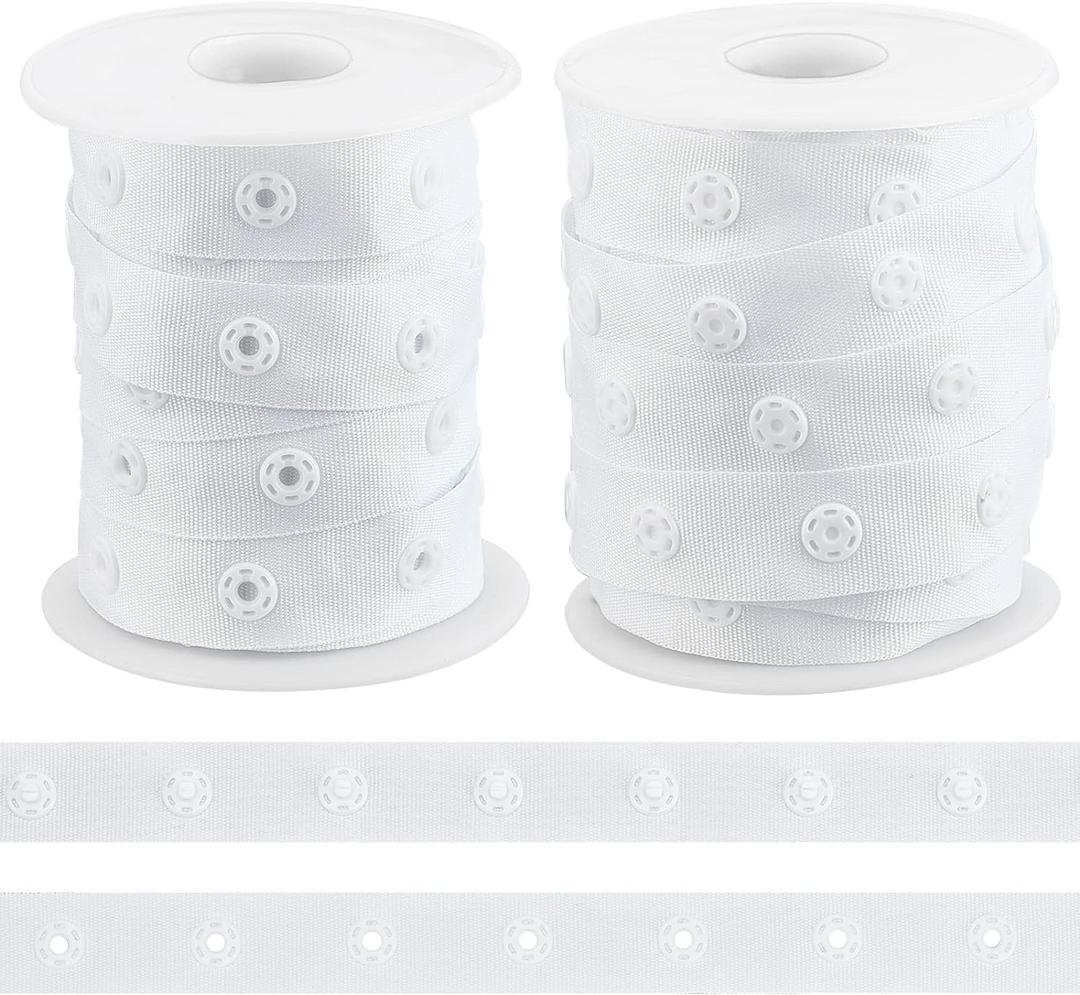 OLYCRAFT 9.5~10 Yards Sewing Snap Button Tape Trim Press Button Tape White Polyester Button Tape Sewing Fastener Plastic Press Stud Ribbon Trim for Sewing Crafting Clothing DIY 0.7 inch Wide