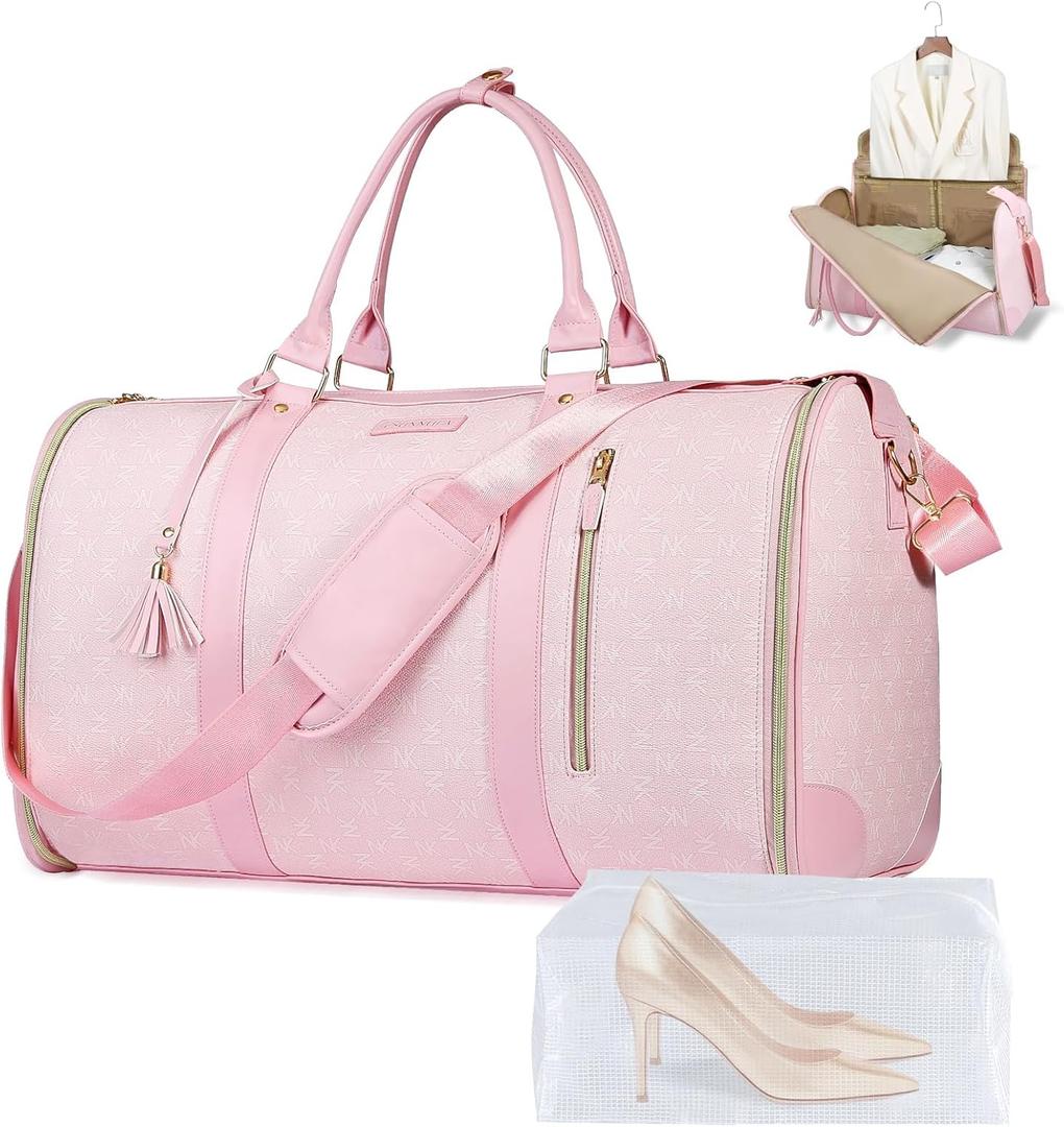 Convertible Garment Bag for Travel, Carry on Garment Duffel Bags with Shoe Pouch Weekender Bag for Women 2 in 1 Hanging Suitcase Suit Travel Bags for Business Trip, Vacation (Pink)