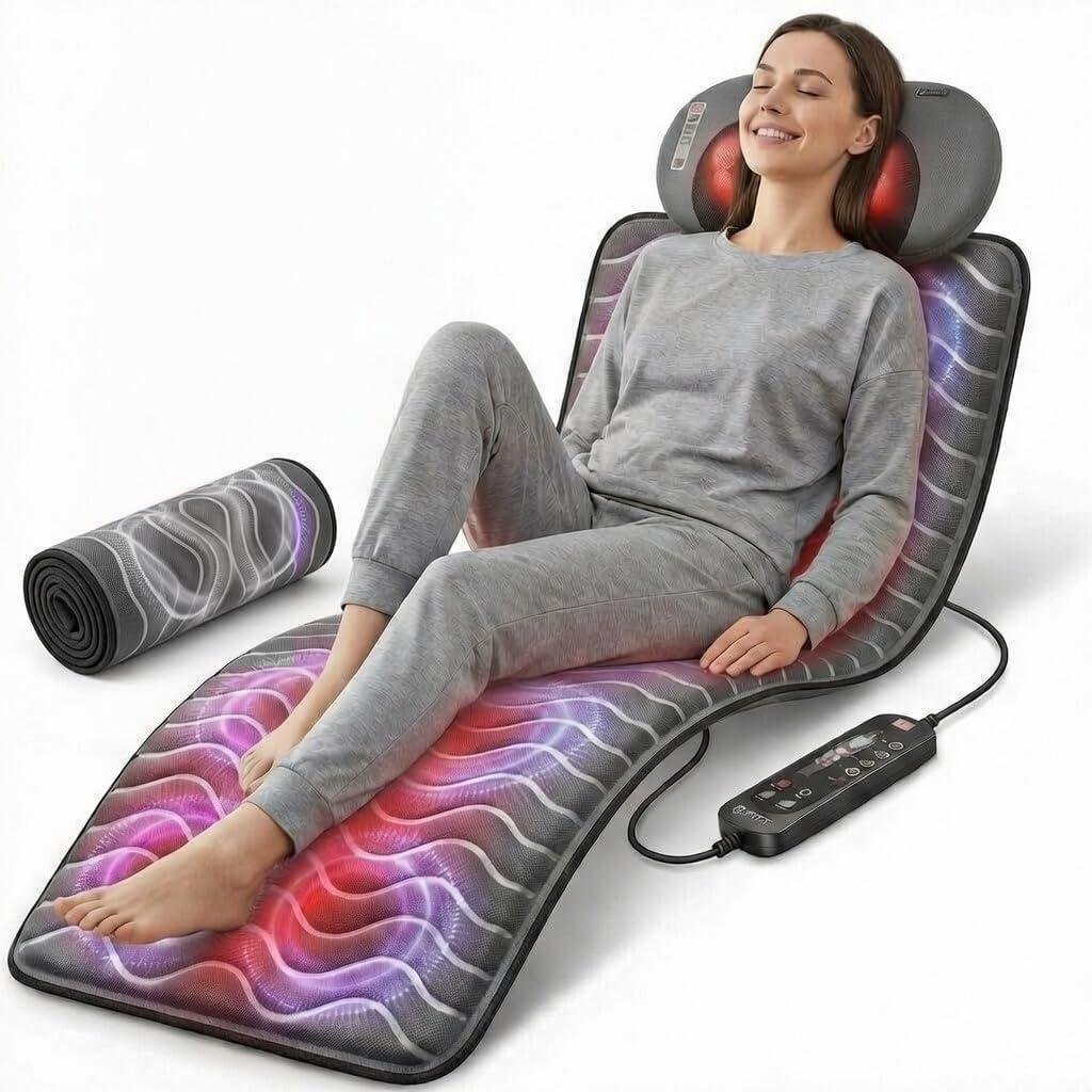 Powermat by Powerfit Full Body Massage Mat with Detachable Massage Pillow, 9 Intensity Levels, 9 Massage Modes & 3 Heat Therapy Settings | Alleviates Muscle Pain, Improves Circulation, Stress Relief