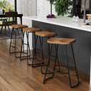 Alunaune 26" Metal Bar Stools Set of 4, Saddle Seat Backless Counter Height Barstools Kitchen Island Counter Stool Dining Chairs-Brown