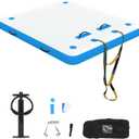 Inflatable Floating Dock Swim Air Platform, 6ft/8ft Inflatable Air Dock Platform Floating Island Raft with Non-Slip Surface, Island Raft Mat for Pool Beach Ocean (6*5.3ft Blue)