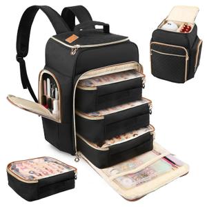 Nail Polish Organizer Backpack Holds 126 Bottles & Nail Lamp, Extra Large Nail Organizers and Storage Case with 3 Removable Pouches, Portable Nail Bag for Tech & Travel