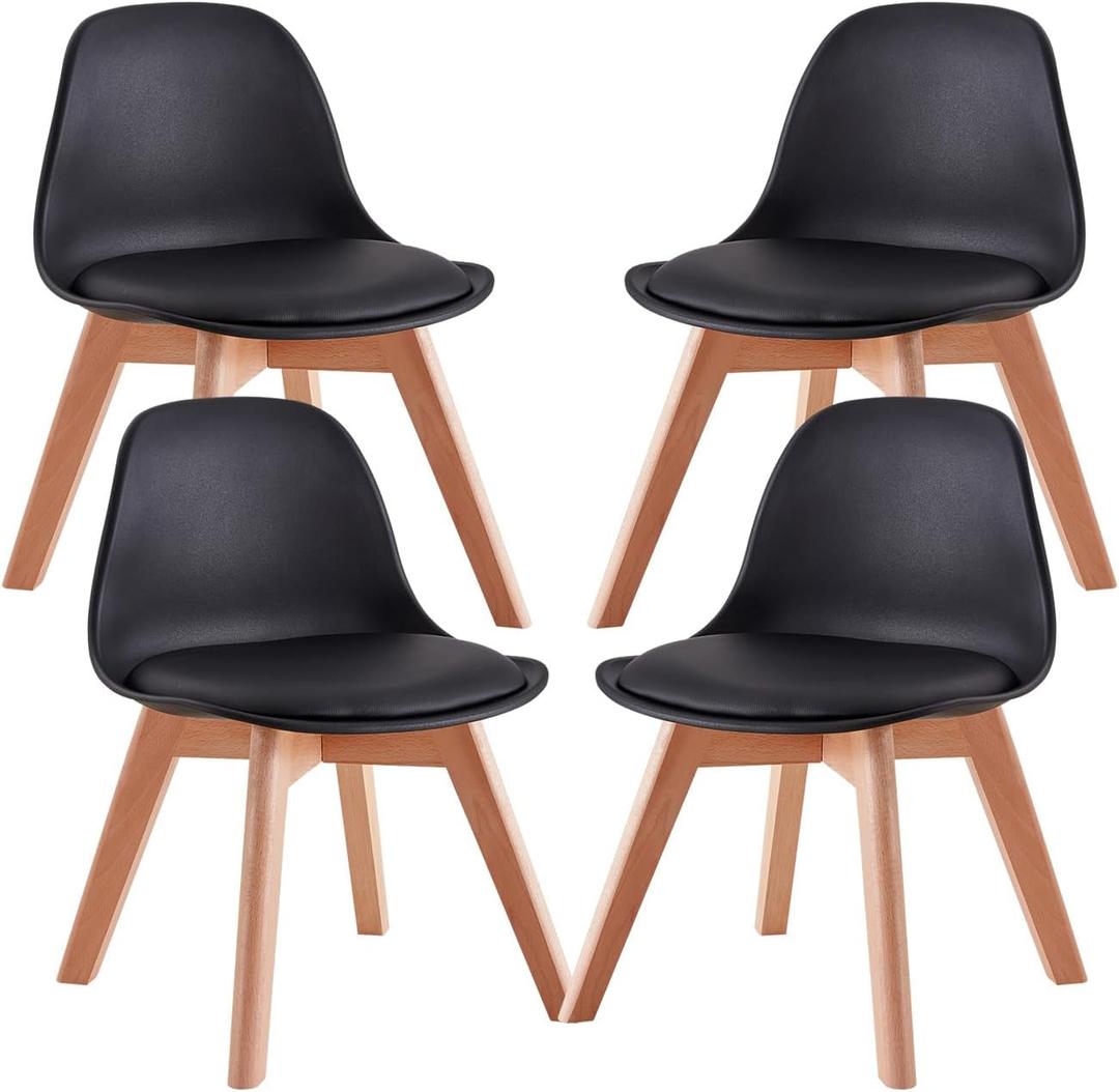 Kids Chair Set of 4，Solid Color Simple Style Small Desk Chair for 3-10 Years Old Children, Curved backrest Design and Sponge Padded seat for Living Room Bedroom Dining Room (Black 4)