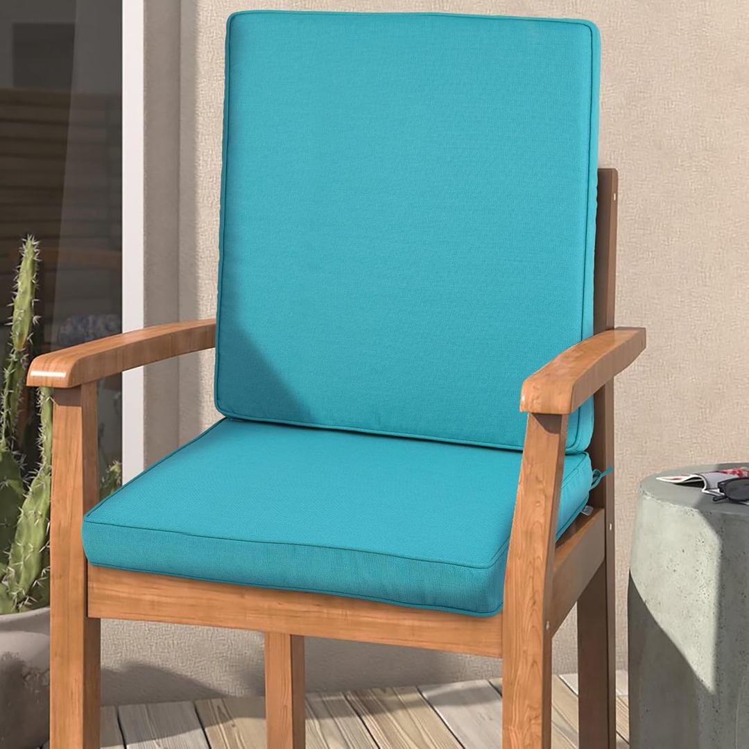2 Dining Chair Cushions, Weather-Proof, Rain-Proof, Fade Resistant Patio Cushion for Patio, Dining, or Rocking Chairs,, Pool Blue Leala, 20x20x2 inch, 20x24x2 inch, Teal