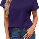 LilyCoco Women's Short Batwing Sleeve Shirt Criss Cross Back Tops Casual Loose Plain Tee Black XXX-Large (Purple, XXXL)