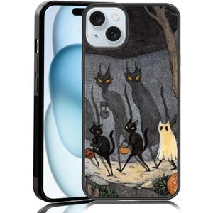 Vintage Scary Halloween Black Cat Phone Case Fit for iPhone 15 Plus  Shockproof Designed Funky Art Cute Print Phone Case Cover for Boy Girl Men Women