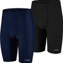 LEAO Youth Boys Swim Jammers Solid Swimsuit UPF 50+ Sun Protection Quick Dry Athletic Swimming Shorts  (X-Small, Black/Navy, Pack of 2)
