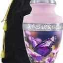 M MEILINXU Urn for Ashes for Woman & Male, Cremation Urns for Human Ashes Adult Female or Man, Burial Urns with Butterflies, Decorative Urn for Funeral, Purple Butterfly and Flowers - Large