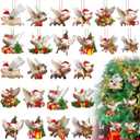 Soaoo 48 Pcs Christmas Flying Pig Ornaments Wooden Pig for Xmas Tree Wood Animal Hanging Decor Holiday Party Decoration
